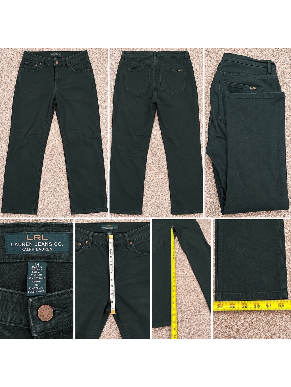 Lauren Ralph Lauren Modern Straight Dark Green Jeans Size 14